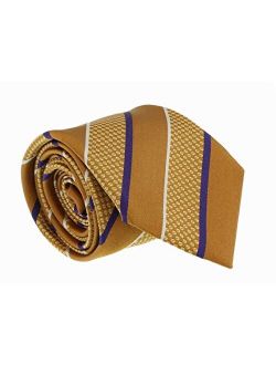 Gold/Blue Pure Silk Traditional Stripe Tie- Blade Width 3in for Mens