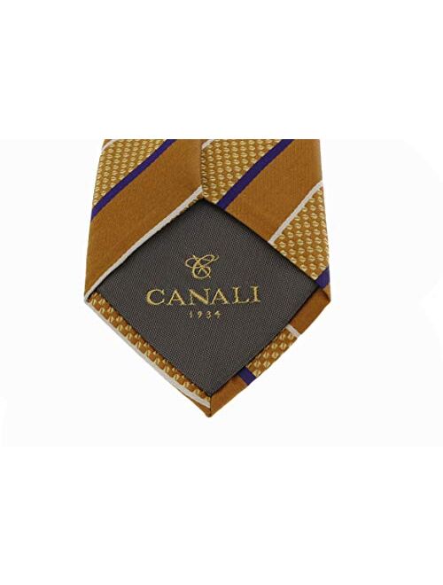 Canali Gold/Blue Pure Silk Traditional Stripe Tie- Blade Width 3in for Mens