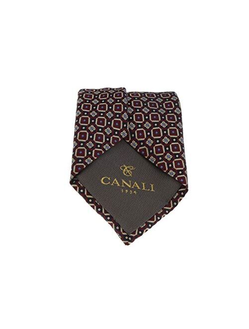 Canali Burgundy-Black Pure Silk Floral Grid Pattern Tie- Blade Width 3in for Mens