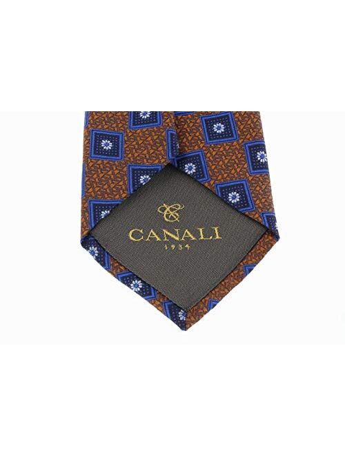 Canali Red Brick/Blue Pure Silk Floral Geometric Pattern Tie- Blade Width 3in for Mens