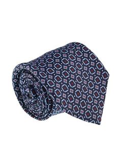 Blue/Red Pure Silk Floral Grid Pattern Tie- Blade Width 3in for Mens