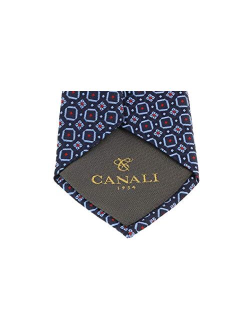 Canali Blue/Red Pure Silk Floral Grid Pattern Tie- Blade Width 3in for Mens