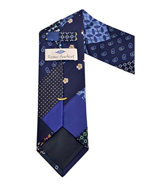 Remo Sartori Made in Italy Men's Handmade Blue Patchwork Tie,3.34'' Width, Silk