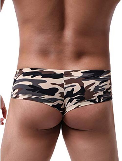 iKingsky Men's Camouflage Cheeky Briefs Sexy Mini Cheek Thong Underwear Stretch Brazilian Back Men's under Panties