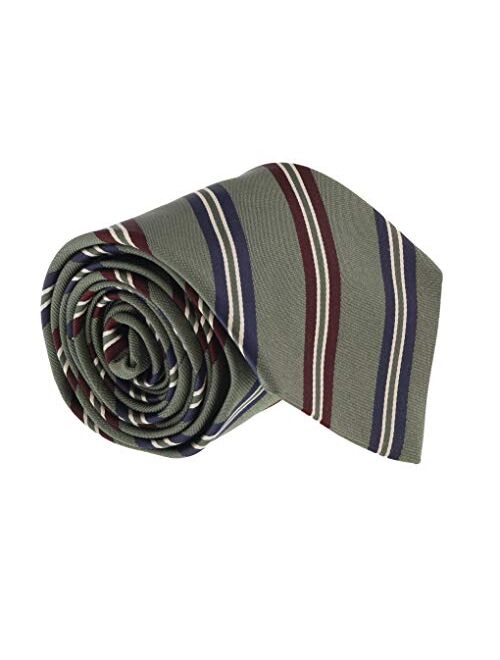 Canali Olive Green/Navy Pure Silk Regimental Stripe Tie- Blade Width 3in for Mens