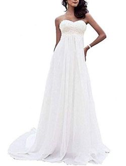 SIQINZHENG A Line Beach Wedding Dresses Long Strapless Lace Up Bridal Gowns