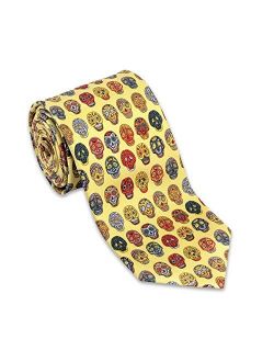 Josh Bach Men's Day Of The Dead Silk Necktie in Yellow, Made in USA