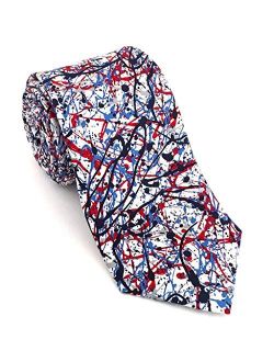 Josh Bach Men's Silk Necktie, Modern Art Splotches and Drips Tie, Made in USA