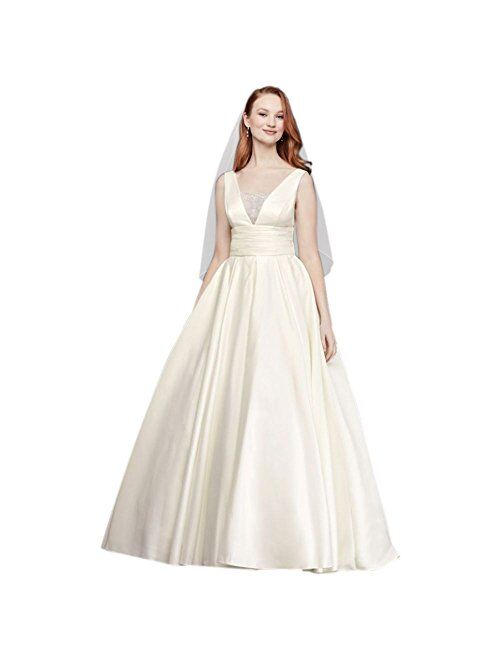 David's Bridal Satin Cummerbund Ball Gown Wedding Dress Style V3848