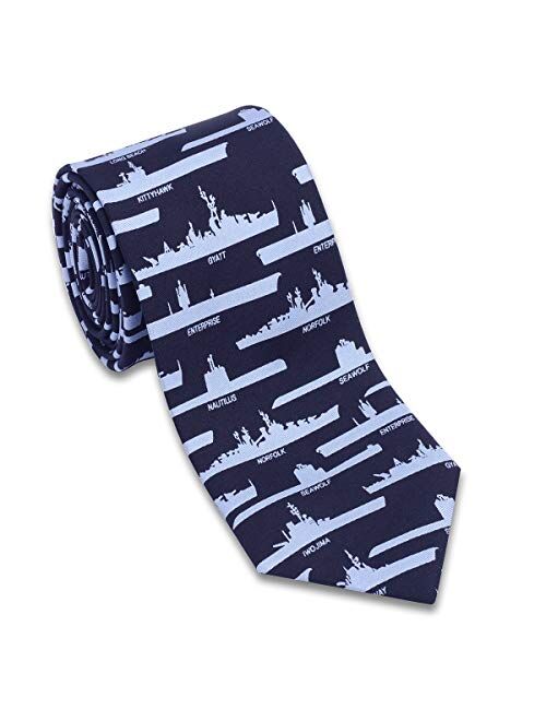 Josh Bach Men's Military Ships & Submarines Silk Necktie Blue, Made in USA