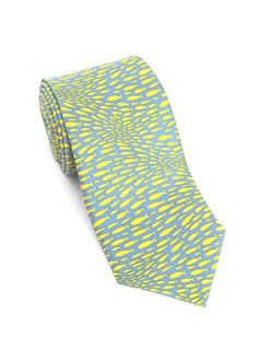 Josh Bach Men's Silk Necktie, School of Fish Tie in Light Blue, Made in USA