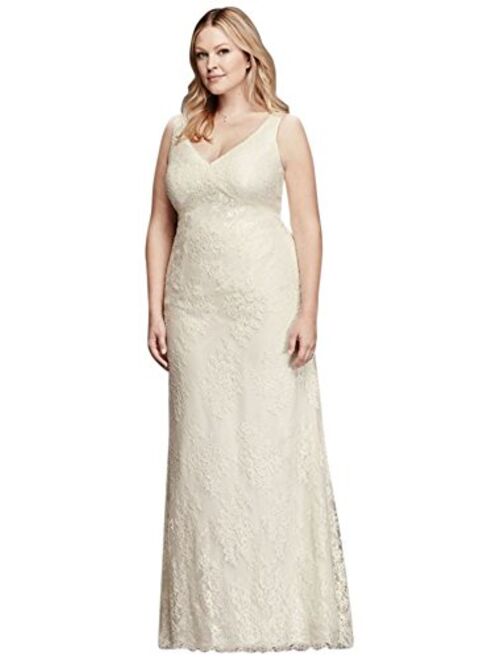David's Bridal V-Neck Plus Size Wedding Dress with Empire Waist Style 9KP3803