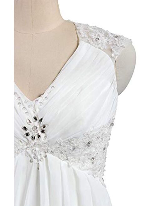 ANTS Women's Cap Sleeve Beaded Chiffon Bridal Gowns Wedding Dresses