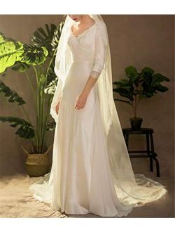 L-ELEGANT Wedding Dress, Europe and America Princess Sexy V-Neck Long Sleeve Retro Satin Slim Fit Bride Wedding Dress
