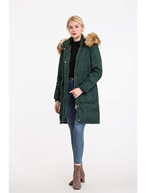 Polydeer Women's Vegan Down Hooded Long Jacket,Waterproof Thickened Winter Coat w/Faux Fur, Full Zip Warm Puffer Parka