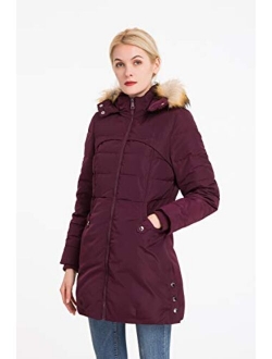 Women's Classic Winter Jacket Soft Thickened Vegan Down Coat Warm Puffer Parka w/Faux Fur Hood