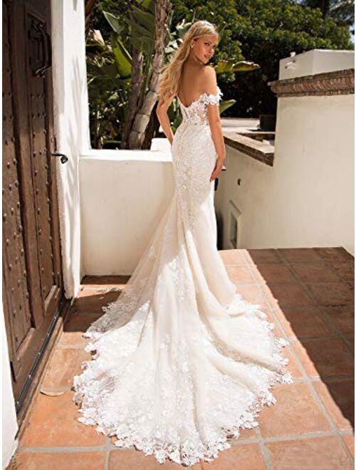 Clothfun Women's Illusion Lace Beach Wedding Dresses for Bride with Sleeves 2021 Summer Bridal Gowns Cf009