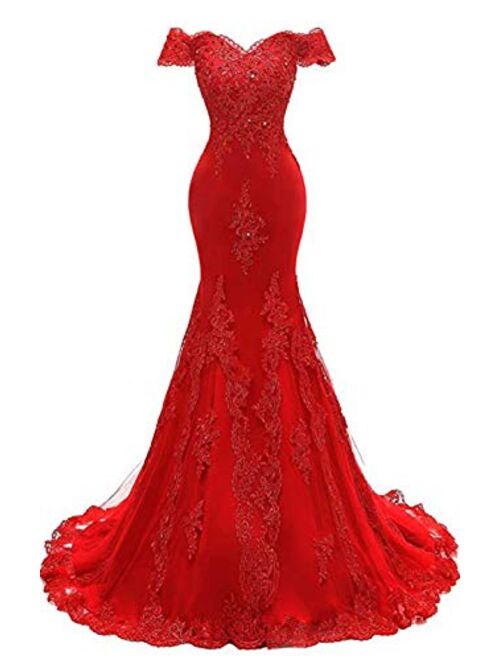 Off The Shoulder Prom Dresses Long Mermaid Sweetheart Beaded Lace Formal Evening Gowns for Women