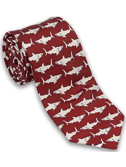 Josh Bach Men's Sharks Swimming Silk Necktie in Red, Made in USA