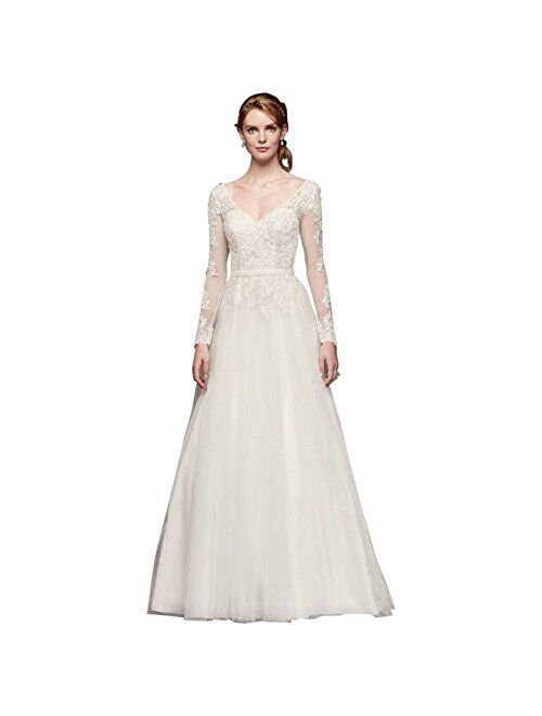 David's Bridal Sample: As-is Long Sleeve Wedding Dress with Low Back Style AI10012561