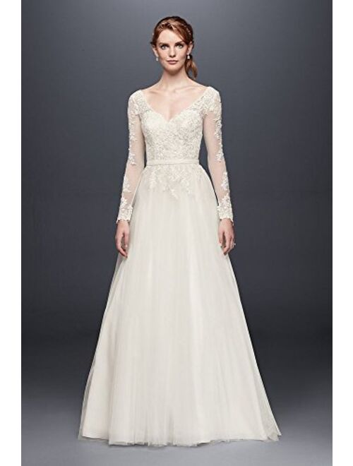 David's Bridal Sample: As-is Long Sleeve Wedding Dress with Low Back Style AI10012561
