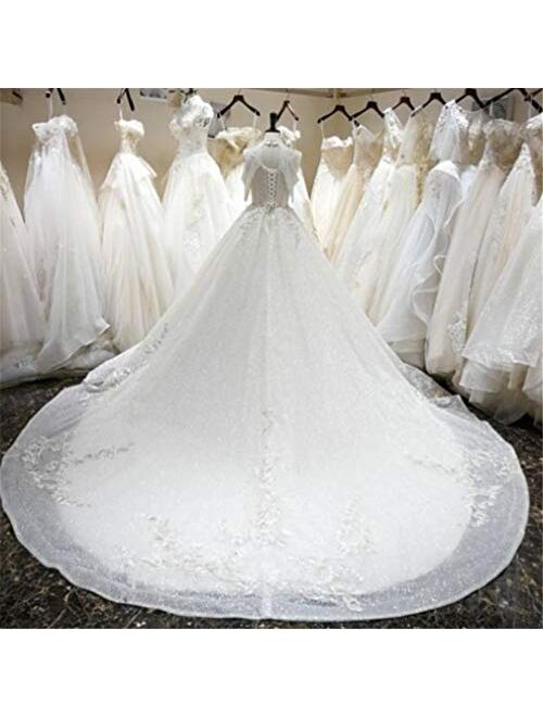 L-ELEGANT Wedding Dress, Luxurious Sexy Hanging Neck Lace Lace Stereoscopic Manual Embroidery Bride Dress Customizable