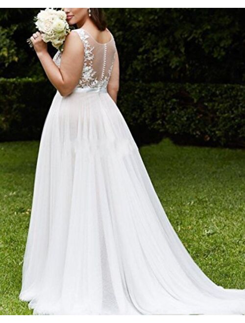 Fishlove Plus Size Country Vestidos De Novia Illusion Sheer Lace Wedding Dresses for Women W19