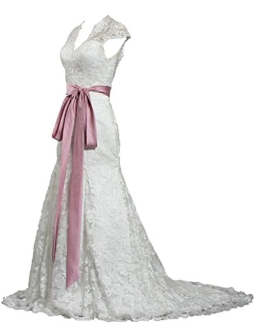 ANTS Women's Color Sashes Keyhole Back Mermaid Wedding Dresses Lace Bridal