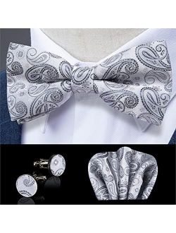 SJYDQ Silk Bow Ties Silver Bowtie Men's Wedding Bow Tie Pocket Square Cufflinks Set Suit Wedding Party