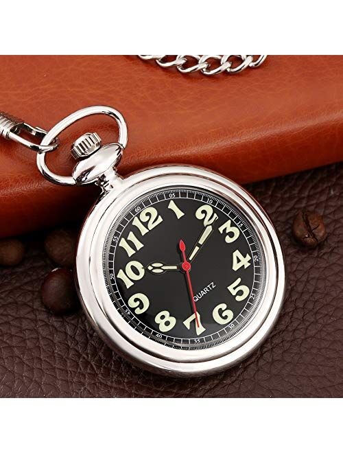 Creative Luminous Pointers Pocket Watch for Women, Classic Silver Case Pocket Watches for Men, General Alloy Rough Chain Pendant Watch for Male