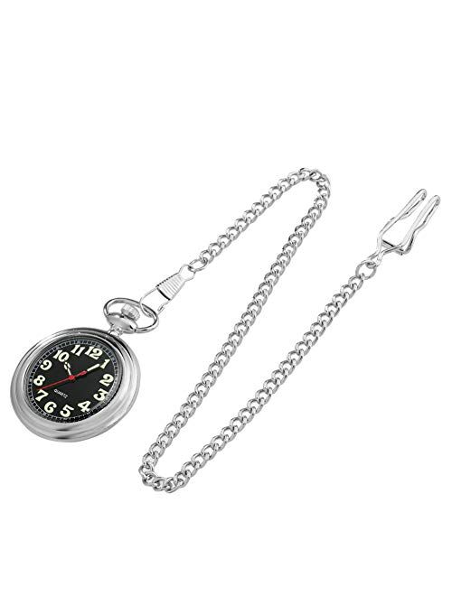 Creative Luminous Pointers Pocket Watch for Women, Classic Silver Case Pocket Watches for Men, General Alloy Rough Chain Pendant Watch for Male