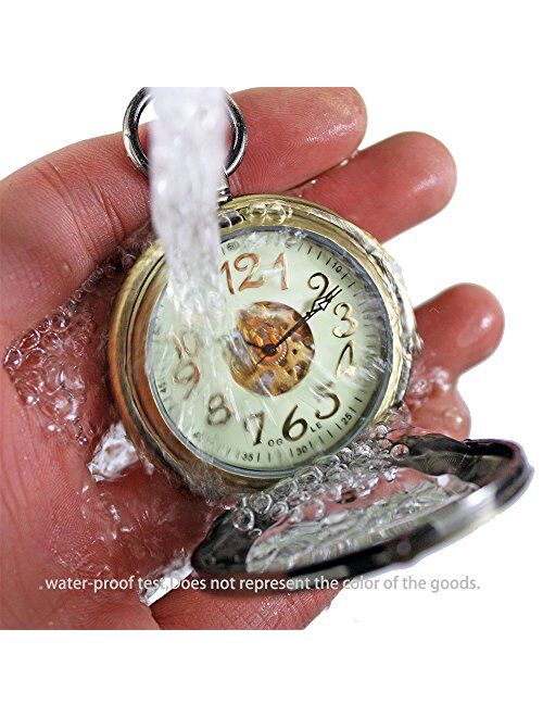 OGLE Waterproof Magnifier Skeleton Chain Silver Luminous Fob Self Winding Automatic Mechanical Pocket Watch