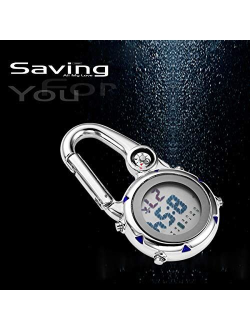 Clip on Multi-Function Digital Carabiner Watch Backpack Fob Watch for Men and Women with Alarm Clock Date Week for Nurses Doctors Chefs Climbers Home Office Outdoor Use
