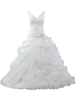 Unbranded Women's V Neck Organza Ball Gown Wedding Dresses for Bride