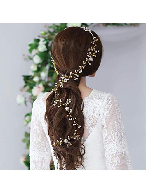 Yean Wedding Hair Vine Long Bridal Headband Hair Accessories for Bride and Bridesmaid (100cm / 39.3inches) (Silver)