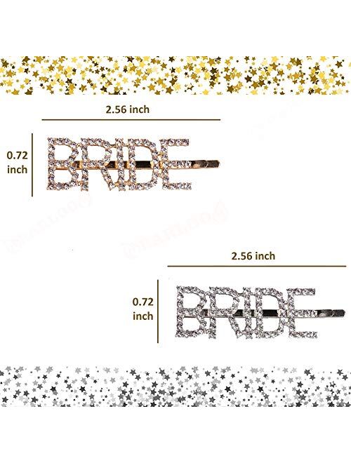 Bridal Hair Pins Hair Accessories for Brides I Bride to Be Hair Clip "BRIDE" Lettering Rhinestone Bobby Pins I 2 PACK I Silver and Gold Bridal Shower, Wedding Jewelry I B