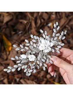 Catery Bride Wedding Hair Comb Flower Side Combs Rhinestones Hair Pieces Bridal Hair Accessories for Women
