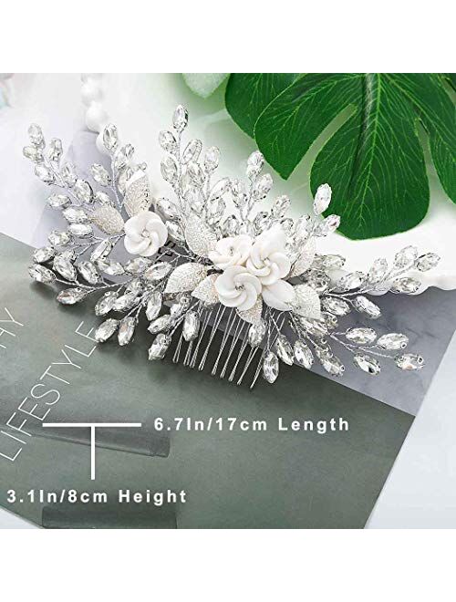 Catery Bride Wedding Hair Comb Flower Side Combs Rhinestones Hair Pieces Bridal Hair Accessories for Women