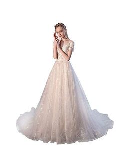 Women's Bridal Wedding Dresses Elegant and Dignified Bride Dress Starry Sky Forest Atmosphere Super Fairy Tale Fantasy Ladies Wedding Dress Bridal Gowns (Color : Light Ch