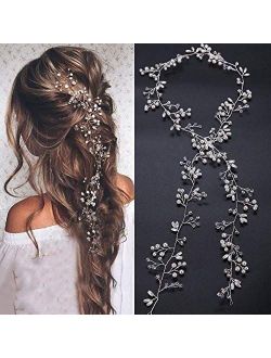 Denifery Bridal Rose Gold and Gold Silver Extra Long Pearl and Crystal Beads Bridal Hair Vine Wedding Head Piece Bridal Hair Accessories Headband Hair Jewelry Hair Access