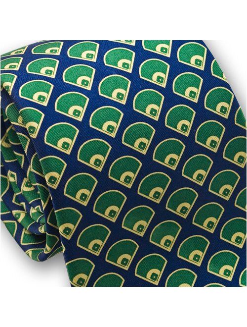 Josh Bach Men's Baseball Diamonds Silk Necktie Blue-Green, Made in USA