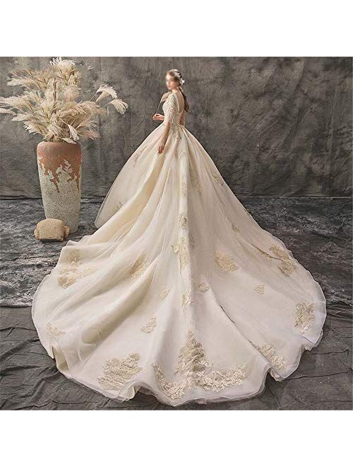 Wedding Dress Ladies One Bride V-neck Lace Applique Long Tail Skirt Palace Wedding Dress Dresses