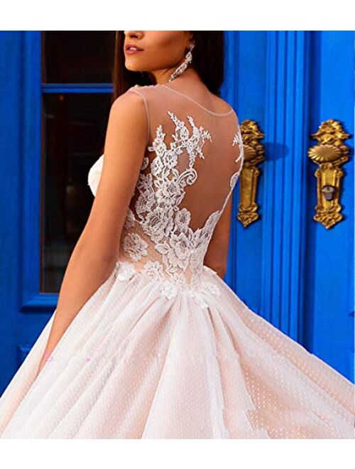 Solandia Women's Sweetheart Bridal Gowns Long Lace Wedding Dress with Train Plus Size