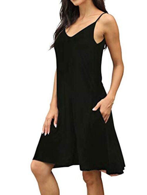 VIISHOW Women's Summer Spaghetti Strap Casual Swing Tank Beach Cover Up Dress with Pockets