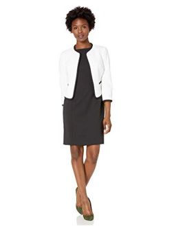 Women's Petite Jacquard Piped Open Front Jacket and Dress