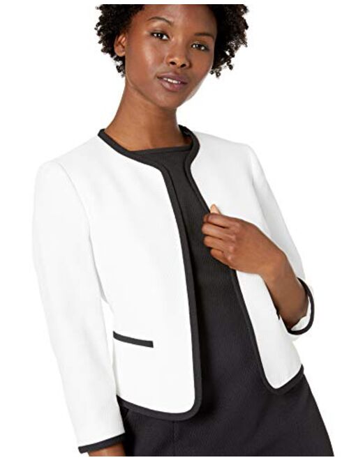 Le Suit Women's Petite Jacquard Piped Open Front Jacket and Dress