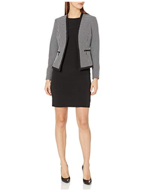 Le Suit Women's Check Plaid Jacket with Zipper Pockets Dress Suit