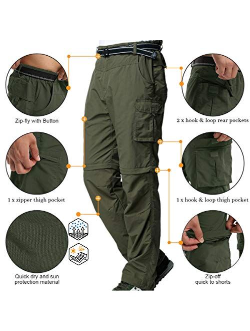 Men's Outdoor Quick Dry Convertible Lightweight Hiking Fishing Zip Off Cargo Work Pants Trousers
