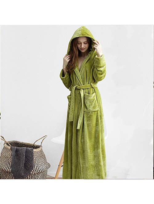 TSSM Couple Pajamas Ladies Dressing Gown, Hooded Bathrobe Nightdress, Warm Soft & Cosy Flannel Nightgown for Men Women, Whitefemale,XL