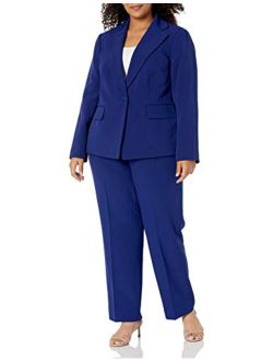 Women's 1 Button Notch Collar Stretch Crepe Slim Pant Suit